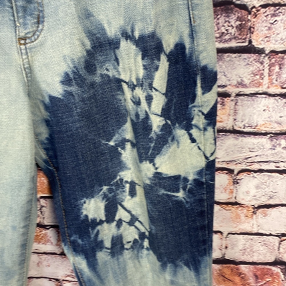 Lee Blue Tie-Dye Mid Rise Bootcut Fringe Hem Stretch hippie Jeans Size 10 - Picture 8 of 14